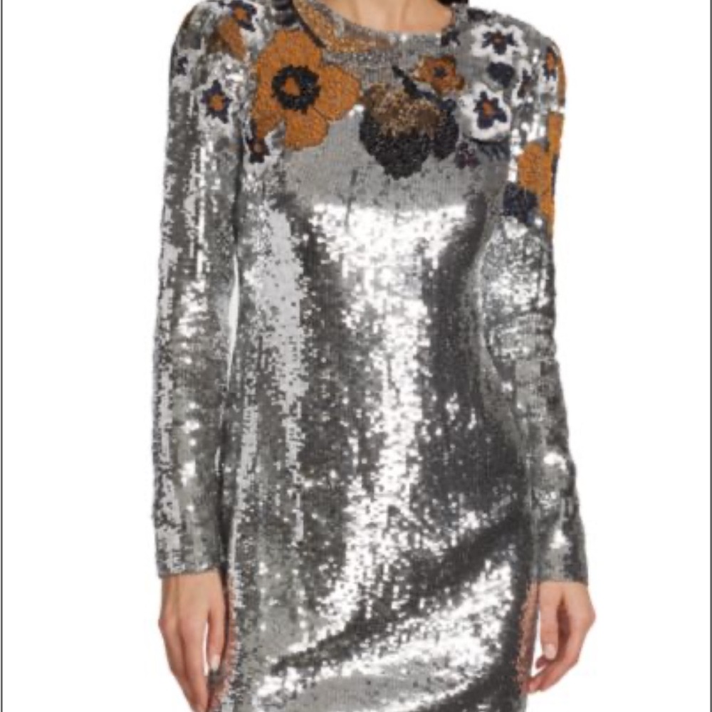 Veronica Beard: Shar Sequin Mini Dress Silver Sequin Floral Dress